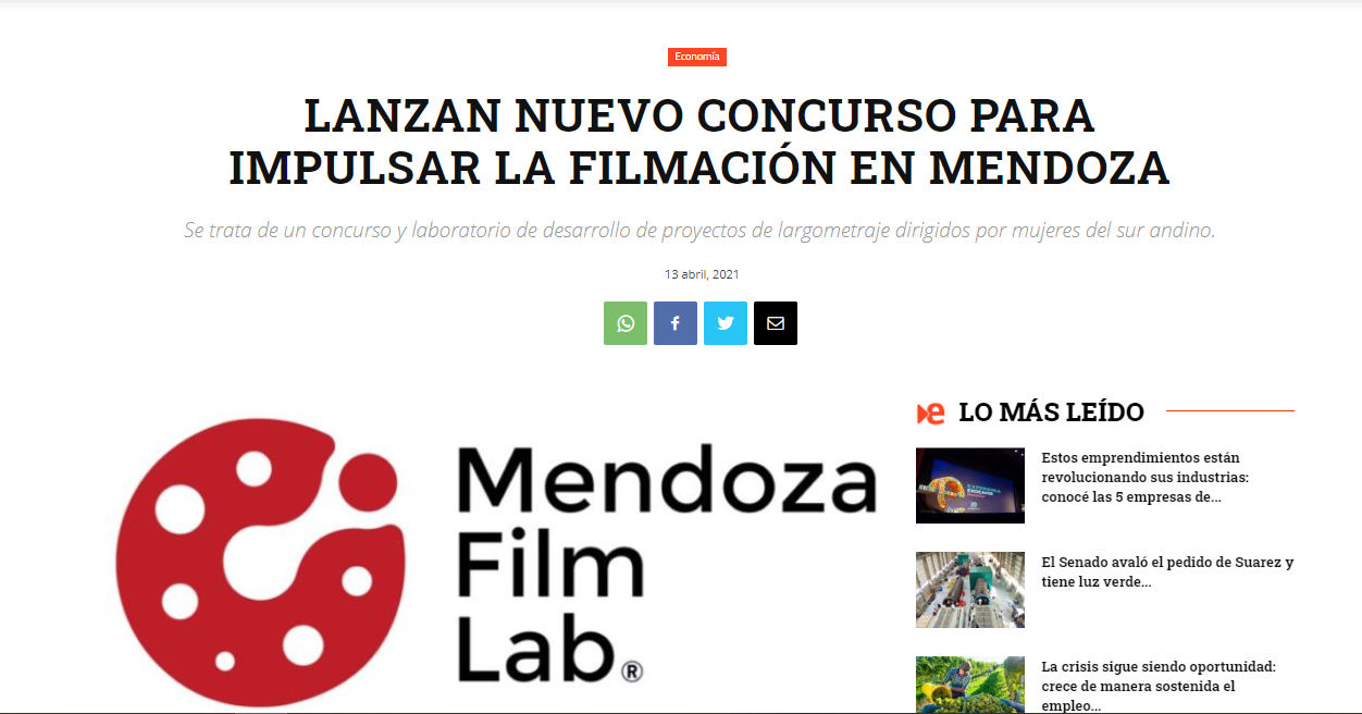 Lanzan nuevo concurso para impulsar la filmación en Mendoza